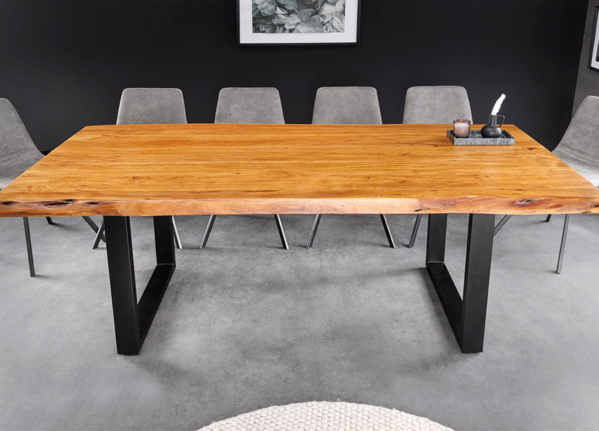 Table de repas en bois massif et métal noir – Style industriel – 8 à 10 personnes