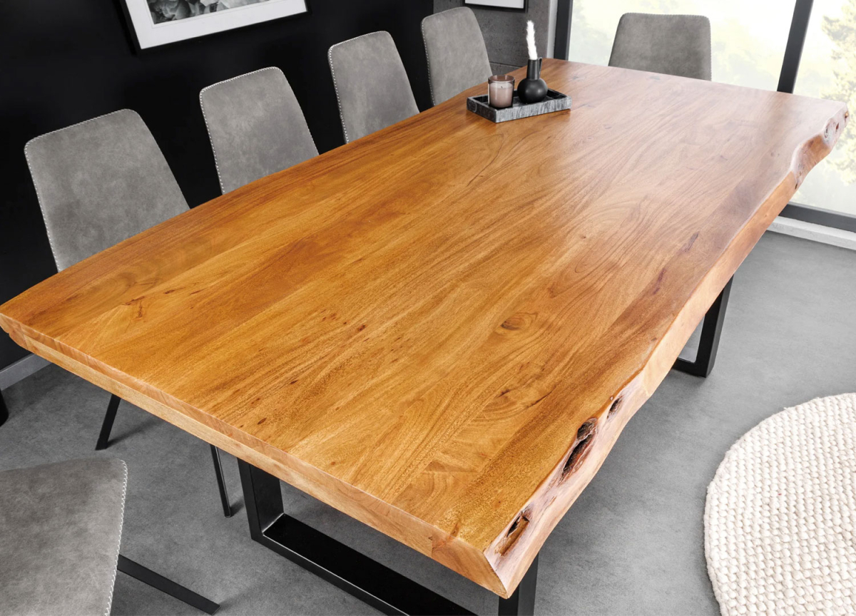 Grande table à manger 200 cm en acacia naturel avec pieds en métal