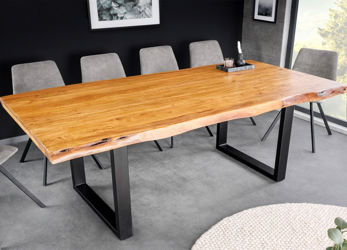 Table à manger industrielle 200 cm – Acacia massif & pieds métal noir