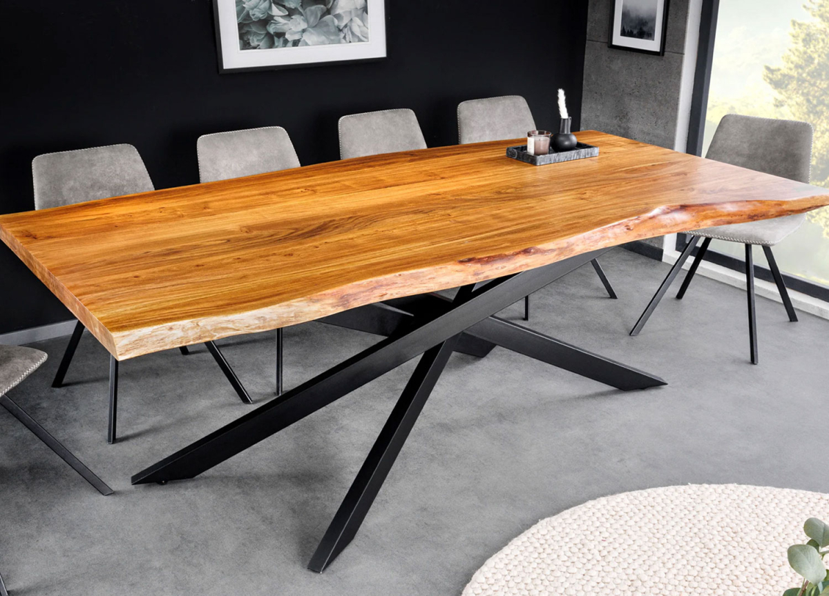 Table à manger conviviale 200 cm – Bois brut et piétement original