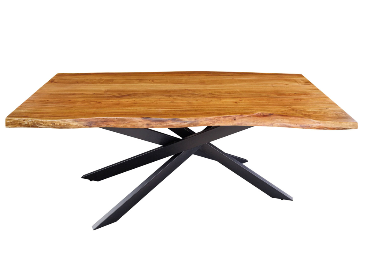 Table à manger conviviale 200 cm – Bois brut et piétement original Table à manger conviviale 200 cm – Bois brut et piétement original