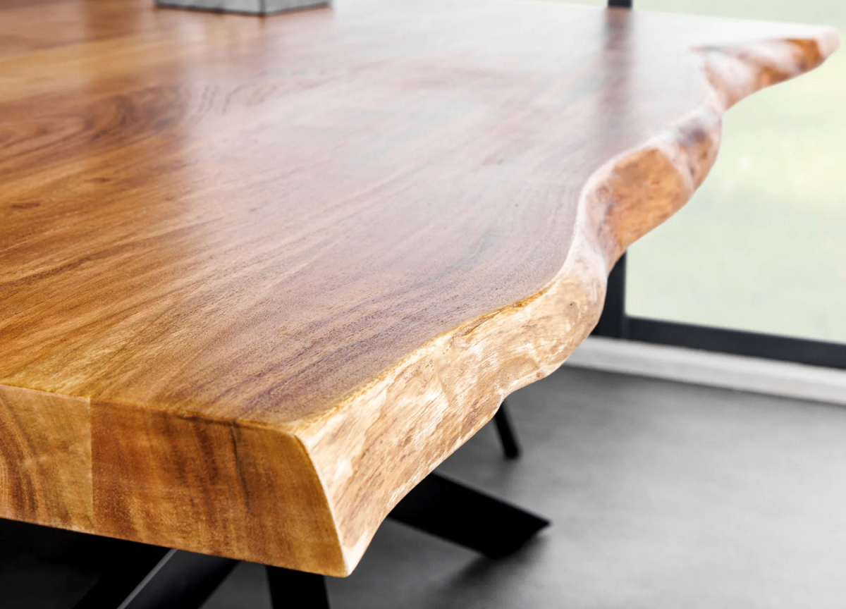Table Repas Design Bois Massif et Structure Métal Noir