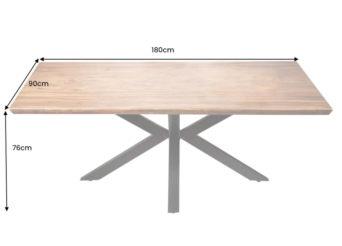 Table à Manger Industrielle 180 cm – Bois Massif et Pieds Métal Noir