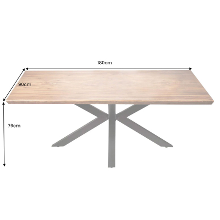 Table à Manger Industrielle 180 cm – Bois Massif et Pieds Métal Noir
