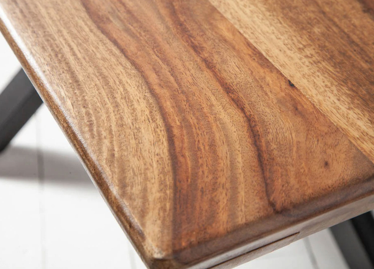 Table à Manger Industrielle 180 cm – Bois Massif et Pieds Métal Noir