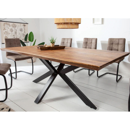Table à manger industrielle 180 cm – Bois massif sesham – Pieds métal noir