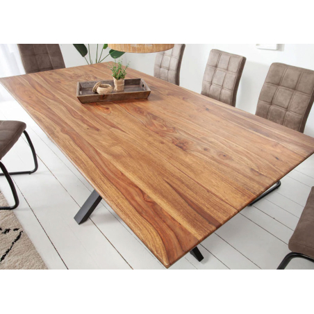 Table repas rectangulaire en bois naturel et structure acier noir