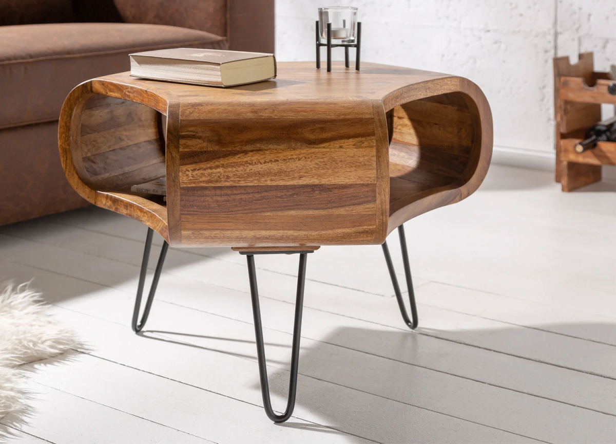 Table d’appoint moderne en sheesham avec rangements intégrés