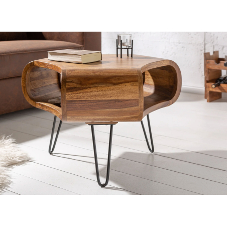 Table d’appoint moderne en sheesham avec rangements intégrés