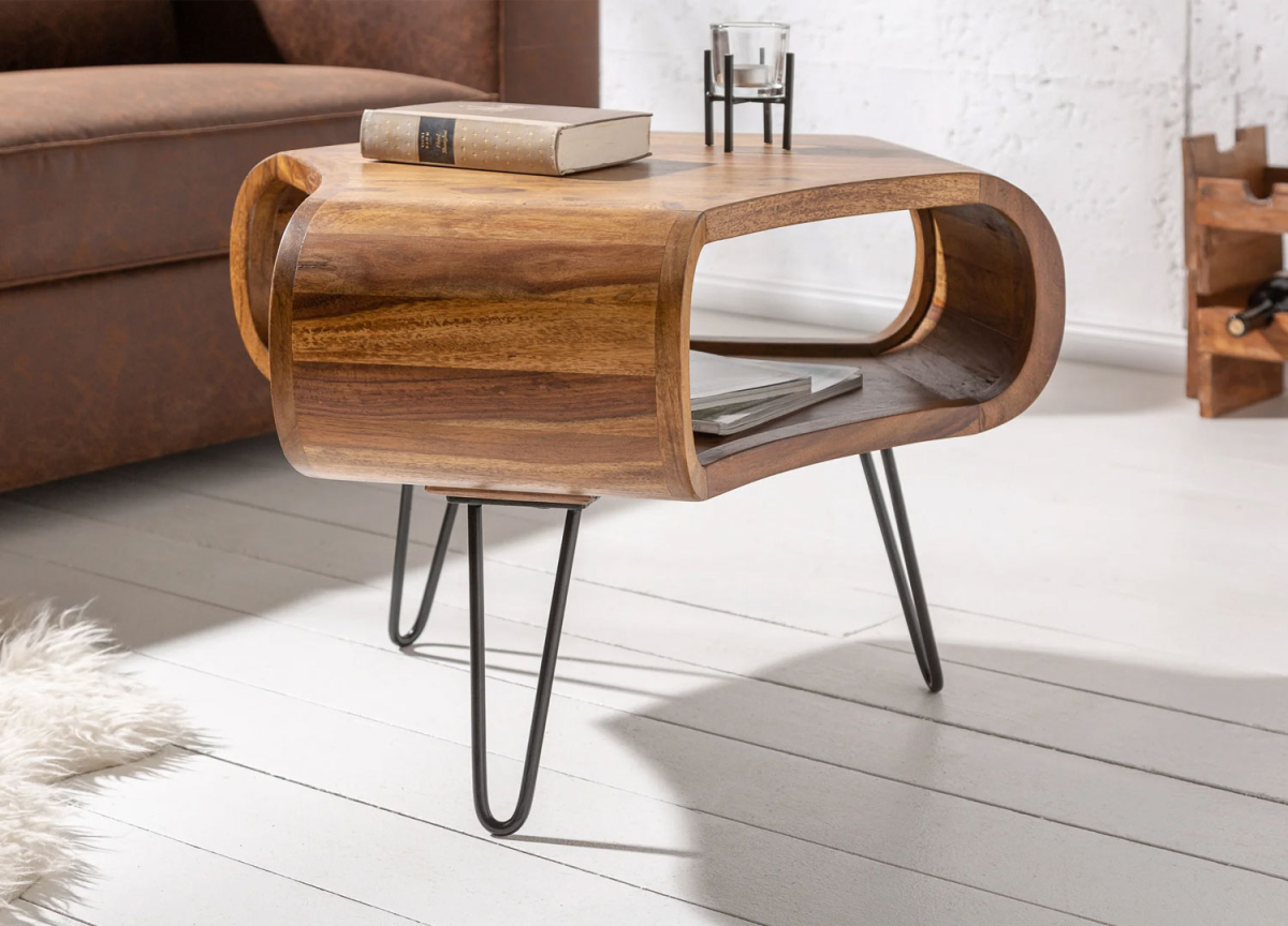 Table d’appoint design en bois massif sheesham – 70 cm