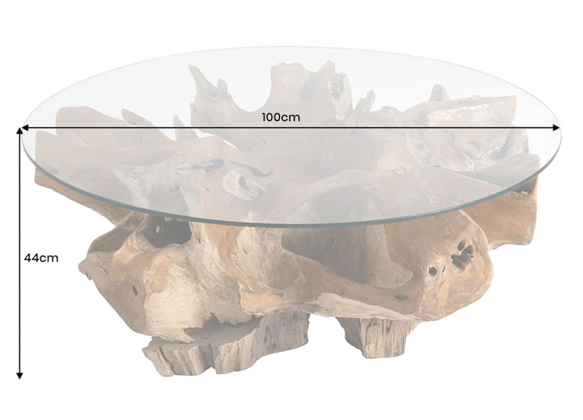 Table Salon Racine de Bois et Verre 100 cm
