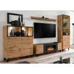 Meuble TV avec Vitrines LED et Cheminée Intégrée