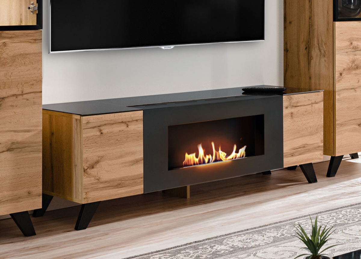 Meuble tv avec cheminée bio