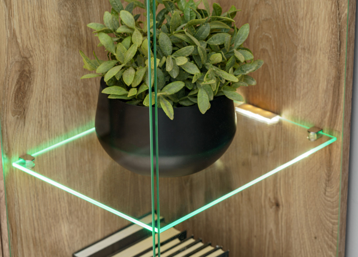 Vitrine avec LED et Étagères en verre – Bois et Cachemire