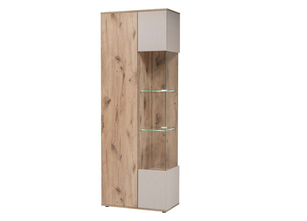 Vitrine haute 2 portes avec led couleur bois et cachemire Vitrine haute 2 portes avec led couleur bois et cachemire
