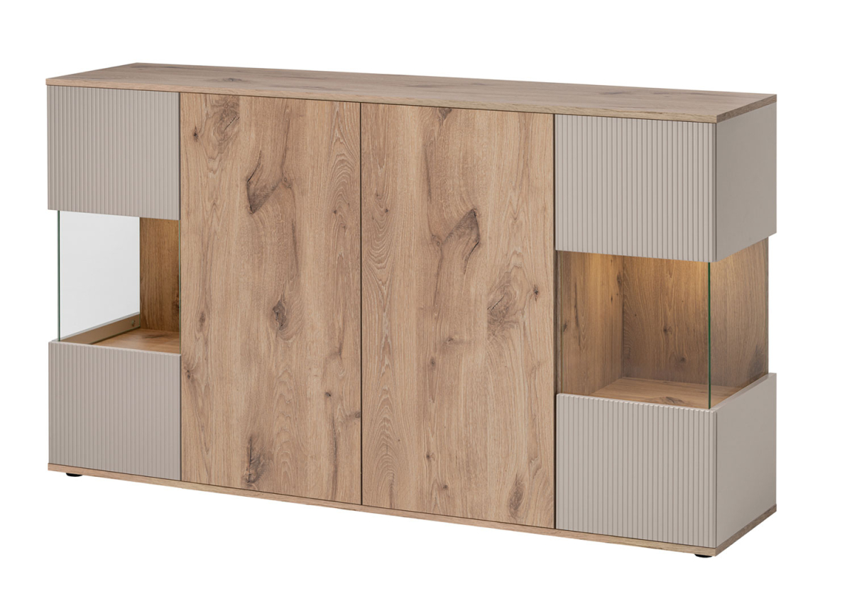 Grand buffet semi vitré 4 portes chêne et cachemire 160 cm Grand buffet semi vitré 4 portes chêne et cachemire 160 cm