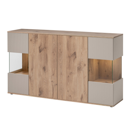 Grand buffet semi vitré 4 portes chêne et cachemire 160 cm
