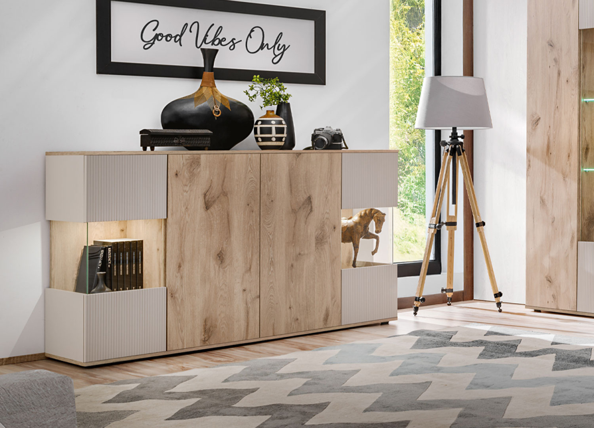 Buffet moderne tendance bois et cachemire 160 cm