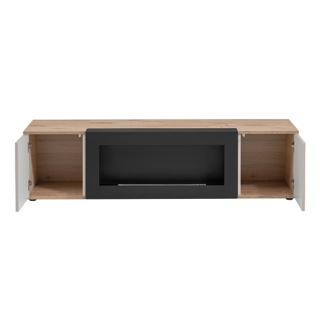 Meuble TV avec cheminée intégrée – 160 cm – Style contemporain bois et cachemire
