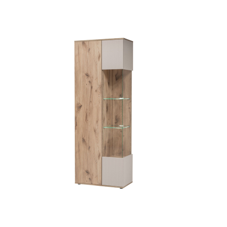 Vitrine haute moderne avec led coloris tendance bois et cachemire
