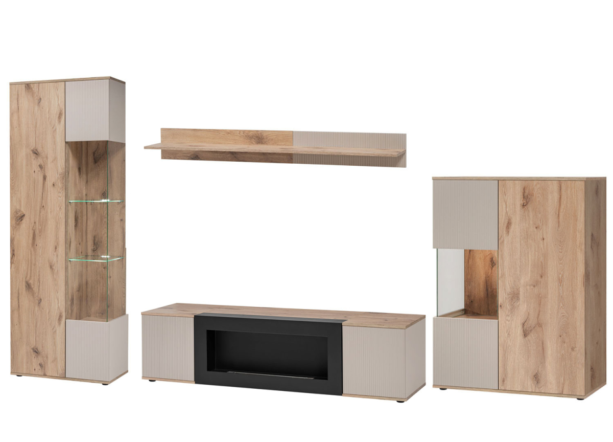 Mur TV Design avec Cheminée Bioéthanol, Vitrines et Rangements Mur TV Design avec Cheminée Bioéthanol, Vitrines et Rangements