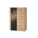 Meuble buffet vitré noir et chêne avec led