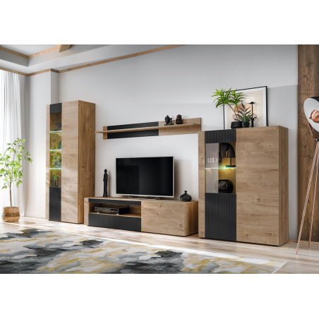 Ensemble TV design chêne et noir mat – Élégance et modernit2