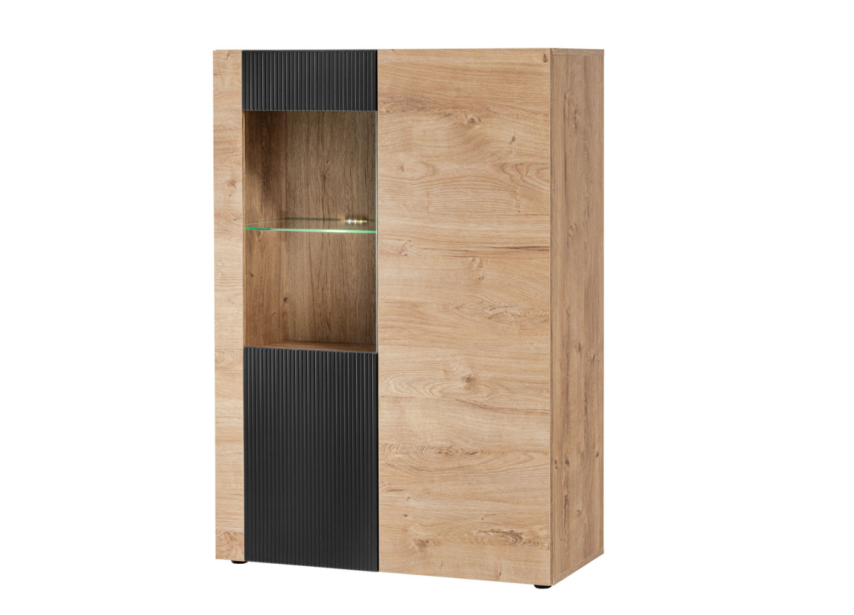 Meuble buffet vitré noir et chêne avec led Meuble buffet vitré noir et chêne avec led