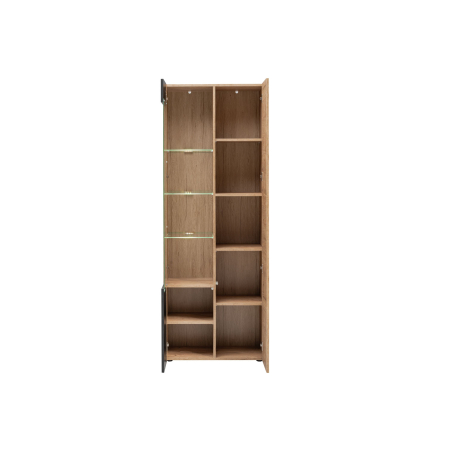 Meuble vitrine design – Bois clair et détails noir mat