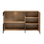 Buffet bas 3 portes avec vitrines et étagères – Style moderne chêne/noir