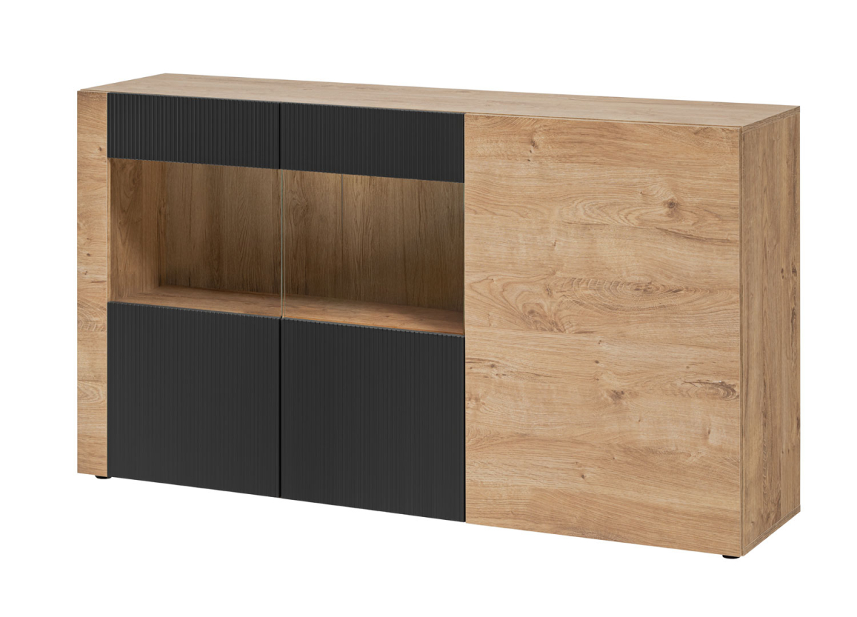 Buffet contemporain chêne clair et noir mat – Meuble de rangement 160 cm