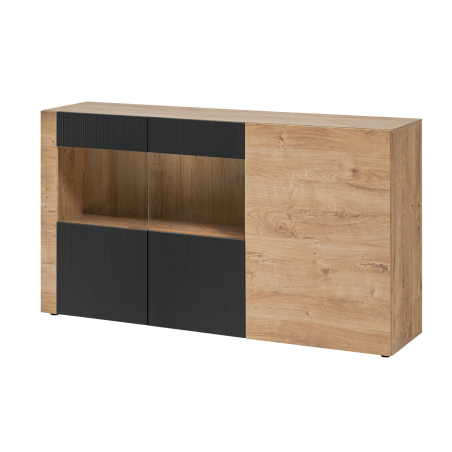 Buffet contemporain chêne clair et noir mat – Meuble de rangement 160 cm