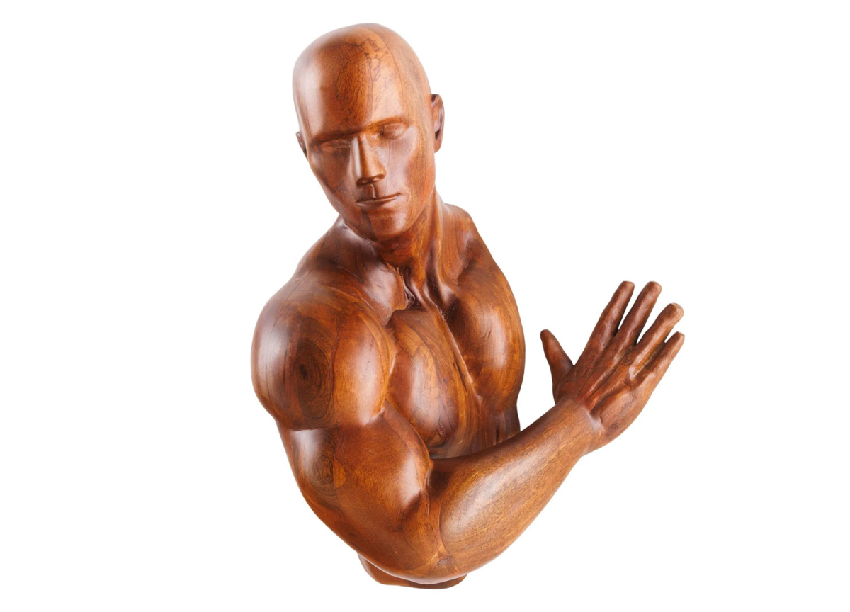 Sculpture Murale Homme Musclé en Bois Massif