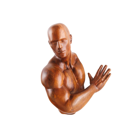 Sculpture Murale Homme Musclé en Bois Massif