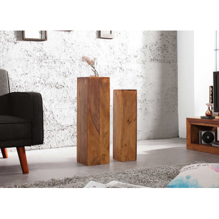 Meubles colonnes en bois naturel – Lot de 3 piédestaux artisanaux