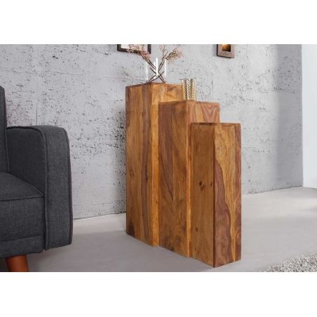 Piédestaux en bois exotique – Support déco pour plantes ou sculptures