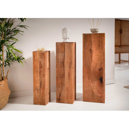 Trio de piédestaux en bois massif naturel