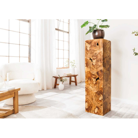 Piédestal Sculptural en Bois de Teck