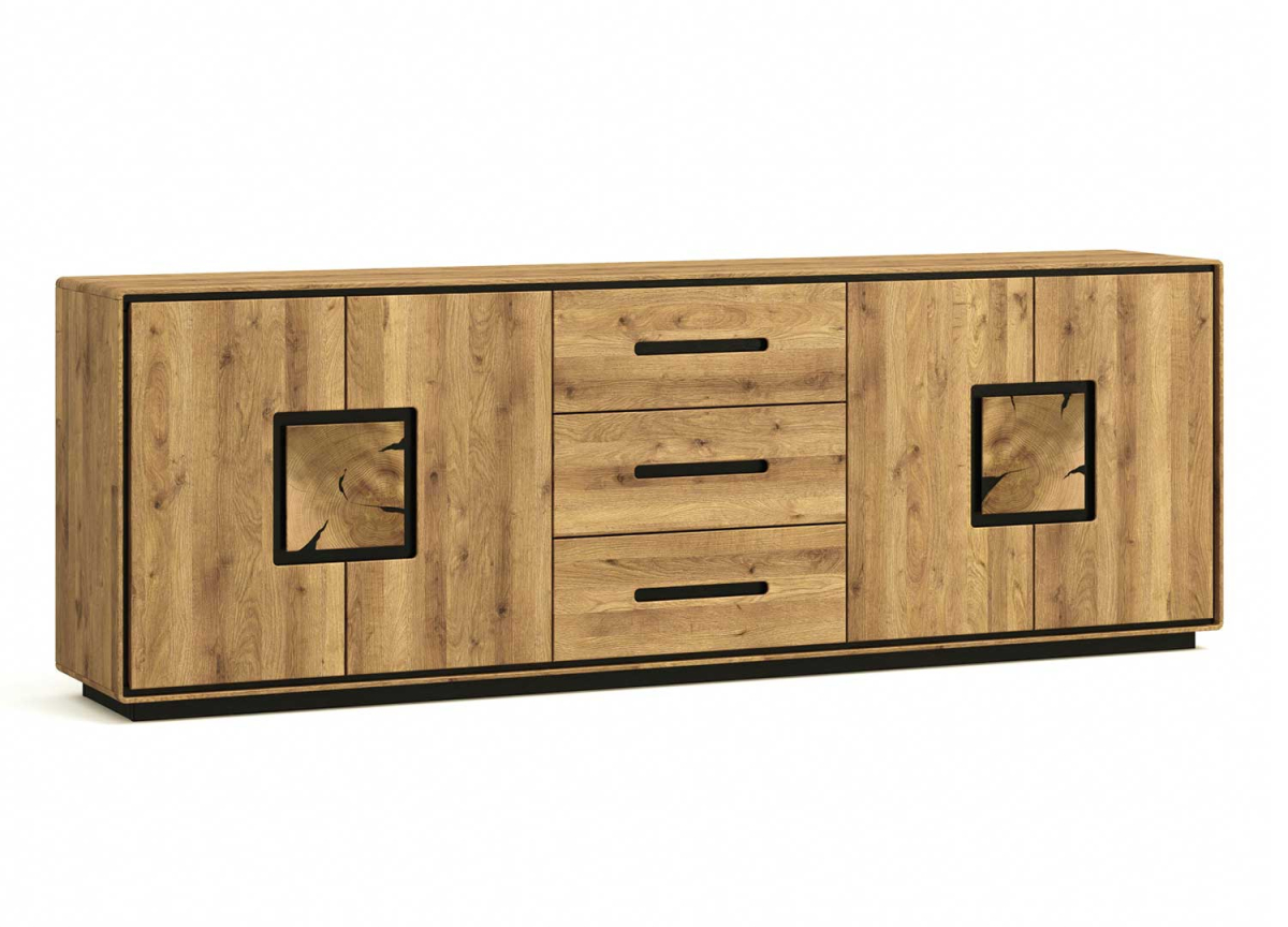 Buffet Signature en Chêne avec Motifs Graphiques Naturels