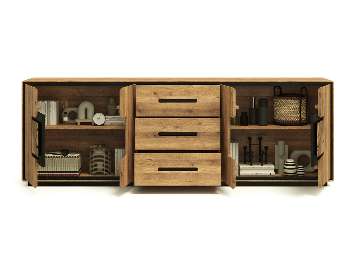 Buffet en Chêne Naturel avec Détails en Duramen Sculpté