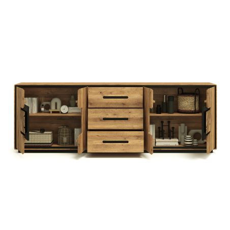 Buffet en Chêne Naturel avec Détails en Duramen Sculpté