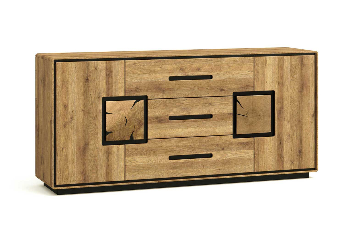 Buffet en chêne avec finitions naturelles et touches noires
