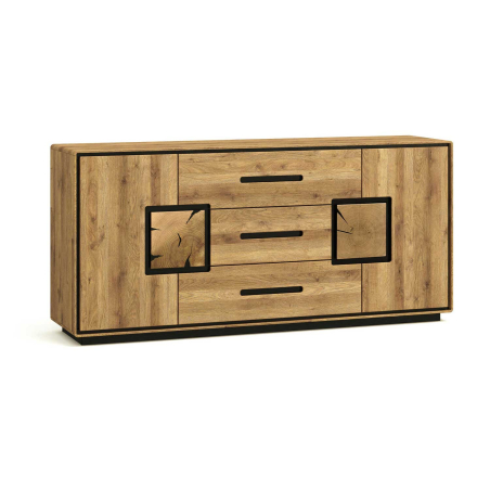 Buffet en chêne avec finitions naturelles et touches noires