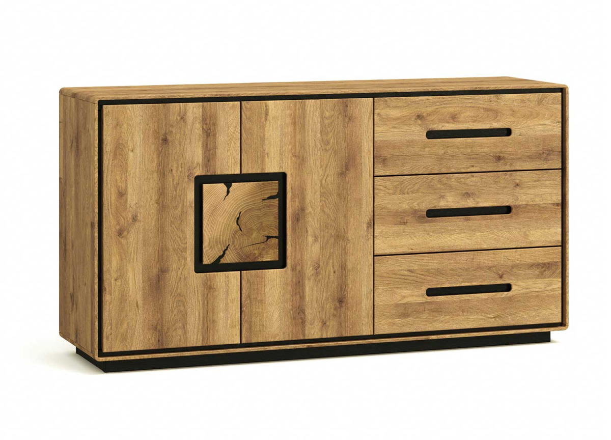 Buffet bois de chêne huilé et déco noir 145 cm