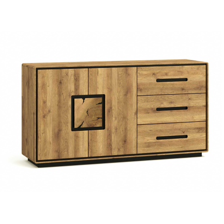 Buffet bois de chêne huilé et déco noir 145 cm