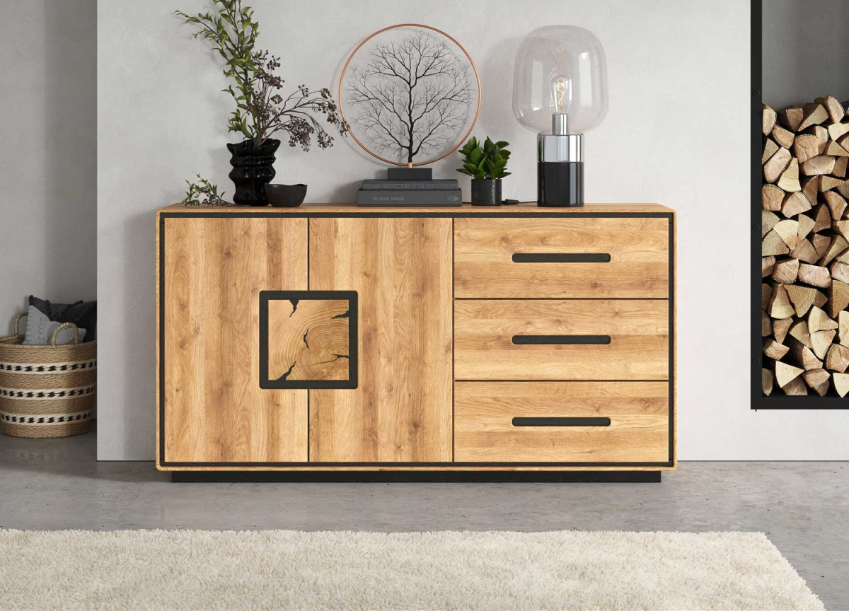 buffet chene naturel et déco noir
