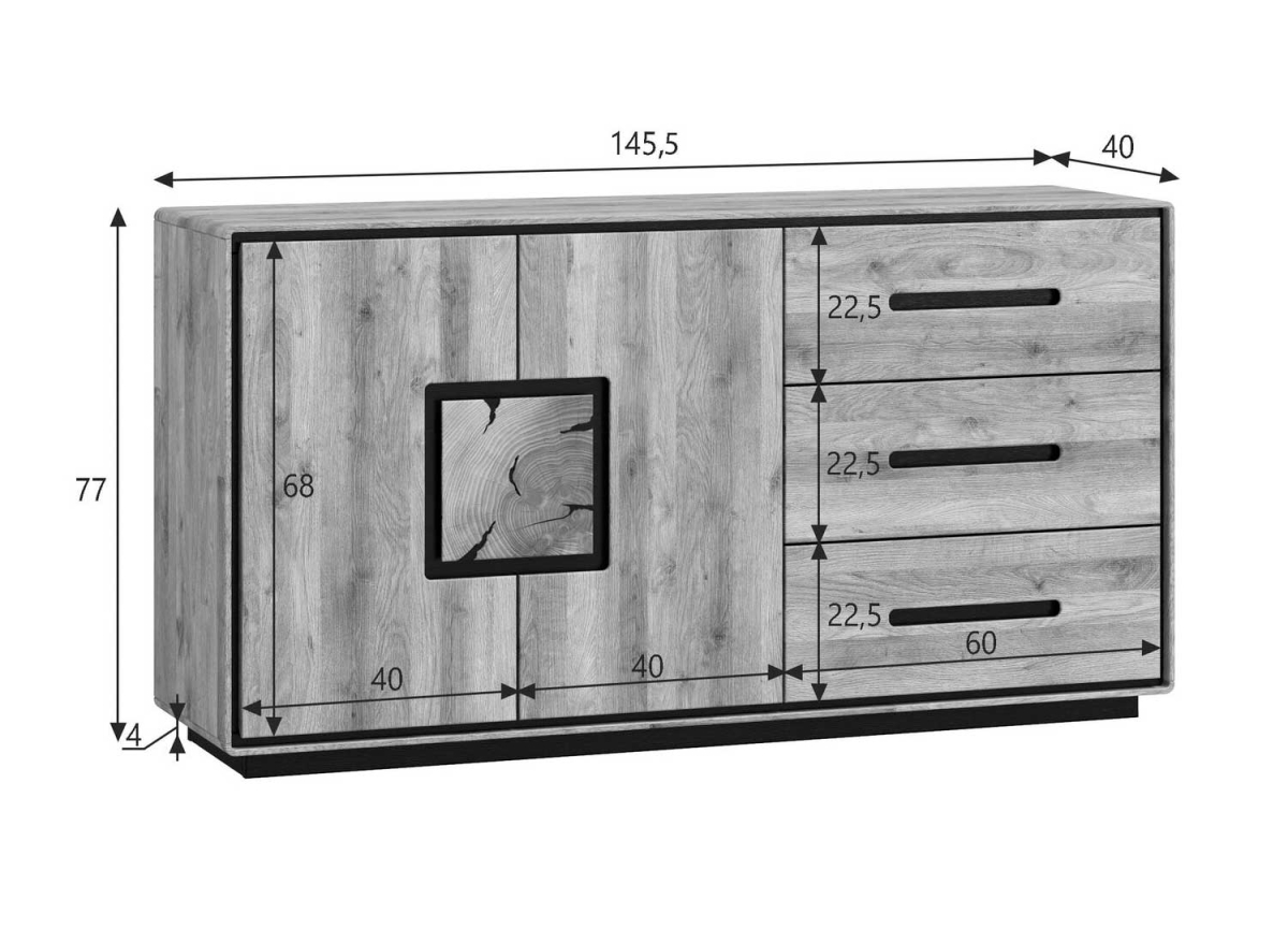 Buffet avec Rangement Chêne et Déco Noir