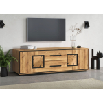 Meuble TV en chêne massif 165 cm – Élégance brute et rangements généreux