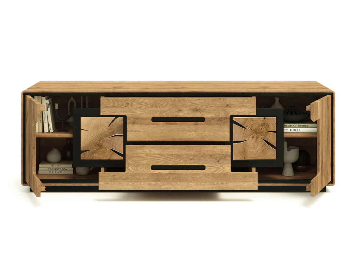 Banc TV en bois massif avec détails en duramen – Style affirmé et pratique
