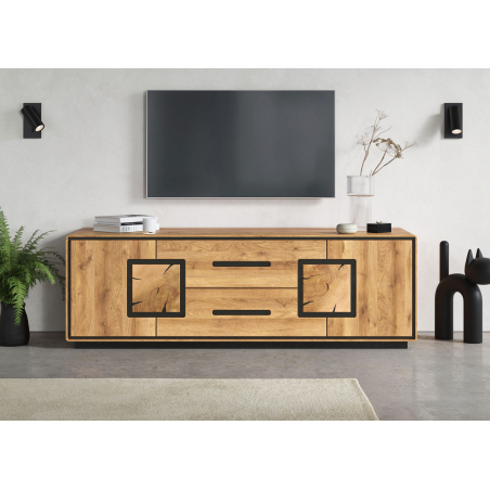 Meuble TV design 165 cm – Rangement discret et esthétique naturelle du bois